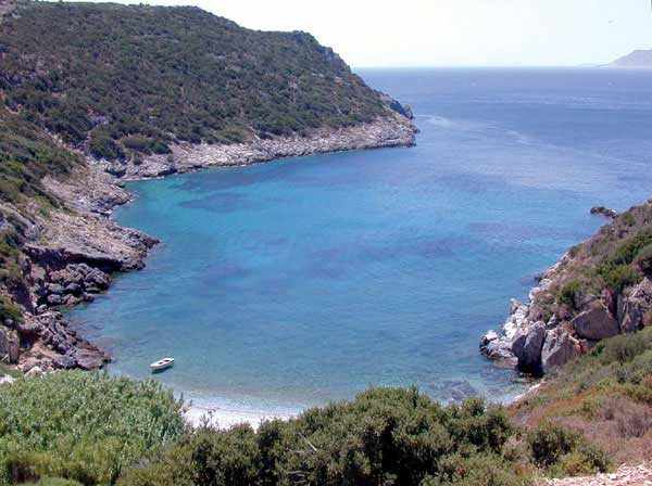 AGIOS IOANNIS BAY - View from above of Agios Ioannis small bay and beach at the south west edge of Samos close to the homonymous monastery of Agios Ioannis the Eleimonos (Saint John in Greek).